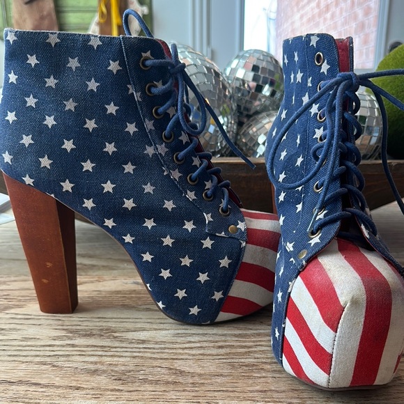🇺🇸Jeffery Campbell Litas Star-Spangled Platform Ankle Boots - Picture 1 of 10